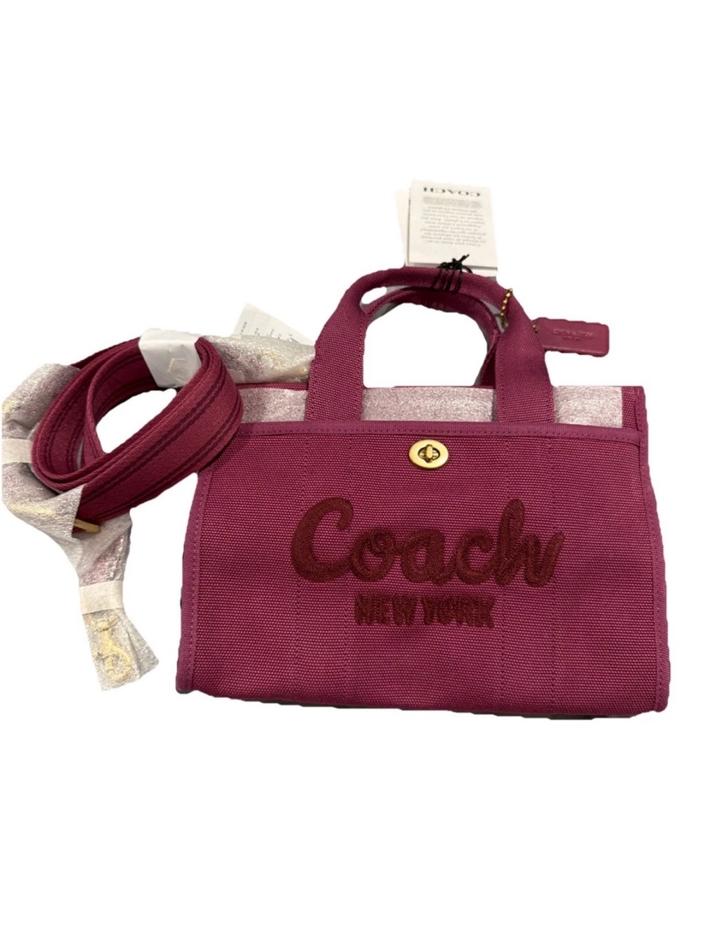 Coach Women’s Canvas Cargo Tote with Logo Embroidery 26 Pink/Brass NWT - Picture 2 of 6